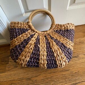 Navy Blue and Tan Woven Croft & Barrow Tote Bag